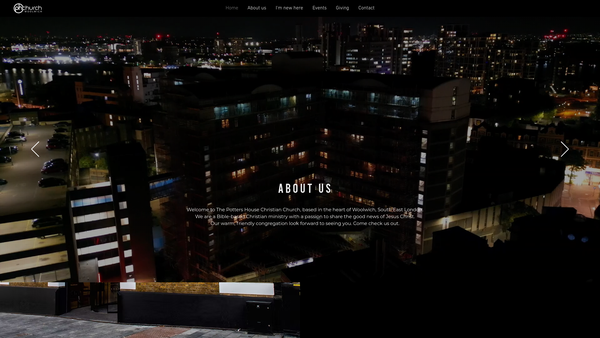 Screenshot of the The Potters House Christian Fellowship UK Woolwich Church website