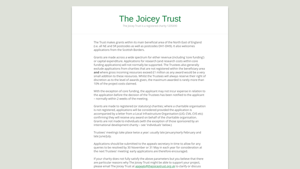 Screenshot of the The Joicey Trust website