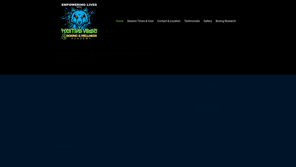 Screenshot of the Positive Vibes Boxing Academy website