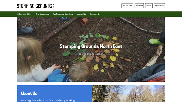 Screenshot of the Stomping Grounds North East website