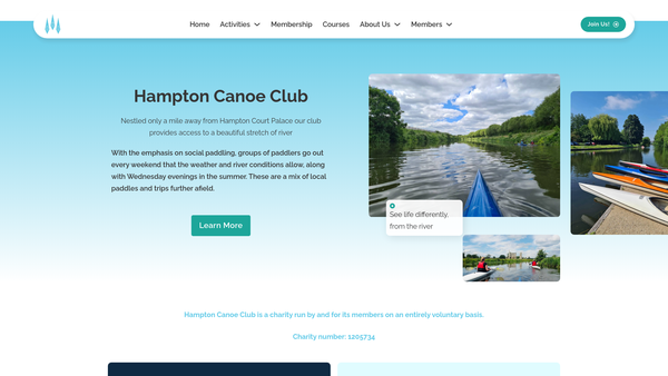 Screenshot of the Hampton Canoe Club website