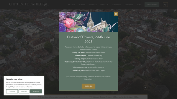 Screenshot of the The Cathedral Church Of The Holy Trinity In Chichester website