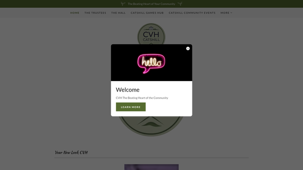 Screenshot of the Cvh-Catshill Village Hall website