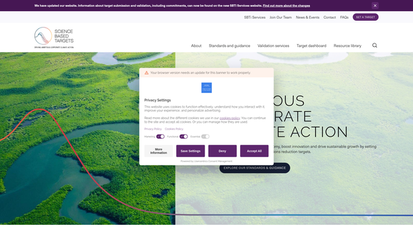 Screenshot of the Science Based Targets Initiative website