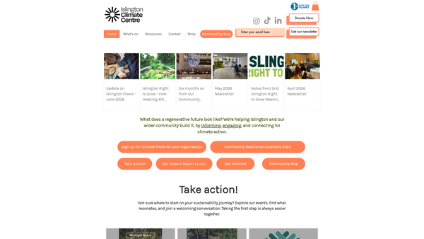 Screenshot of the Islington Climate Centre CIO website