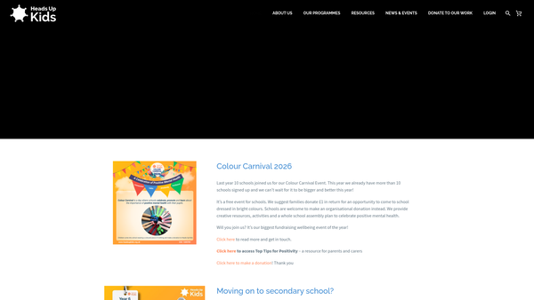 Screenshot of the Heads Up Kids website