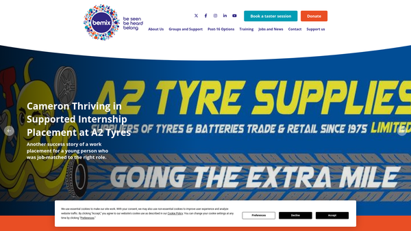 Screenshot of the Bemix website