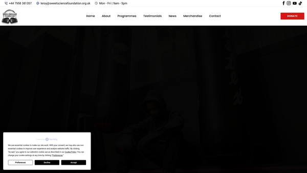 Screenshot of the Sweetscience Foundation website
