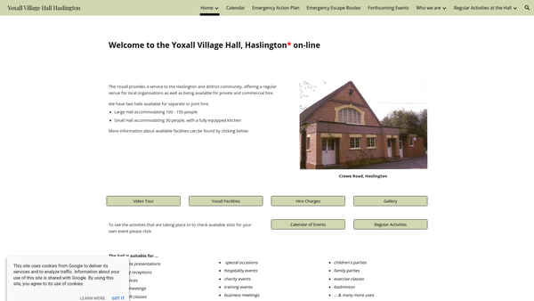 Screenshot of the Yoxall Village Hall website