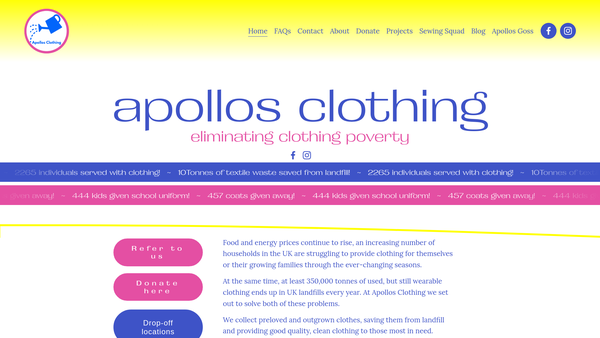 Screenshot of the Apollos Clothing website