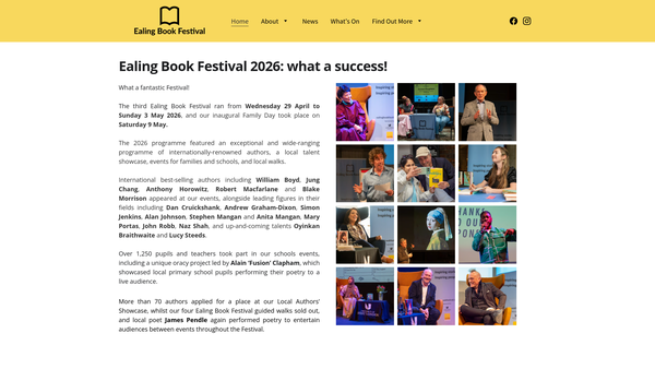 Screenshot of the Ealing Book Festival website