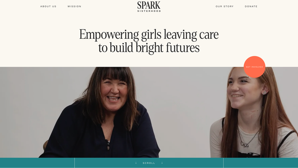 Screenshot of the Spark Sisterhood website