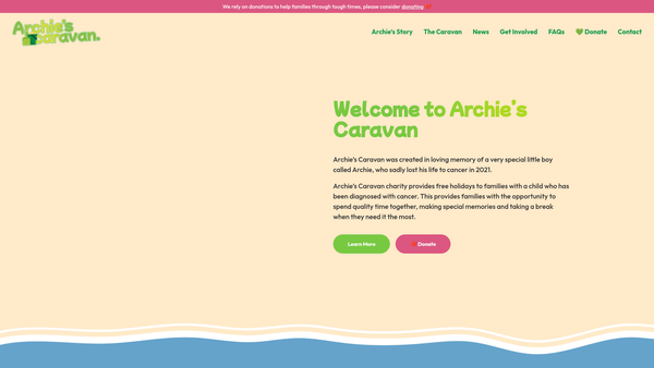 Screenshot of the Archie's Caravan website