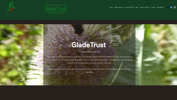 Screenshot of the Glade Trust Nature Reserve website