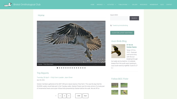 Screenshot of the Bristol Ornithological Club website