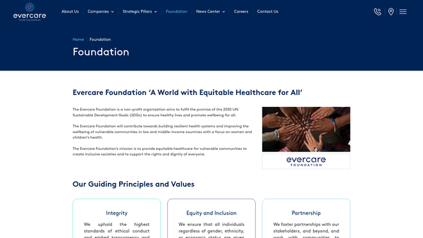 Screenshot of the Evercare Foundation website