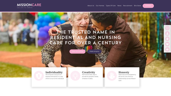 Screenshot of the Mission Care Management website