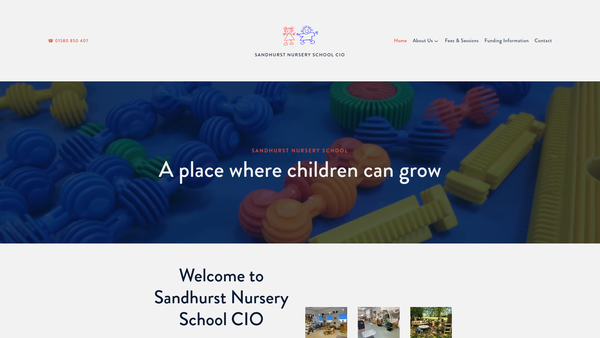 Screenshot of the Sandhurst Nursery School CIO website