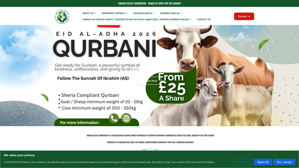 Screenshot of the Ummati Relief Foundation website