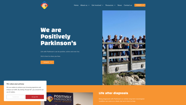 Screenshot of the Positively Parkinson's website