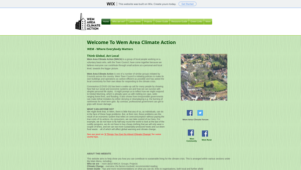 Screenshot of the Wem Area Climate Action website