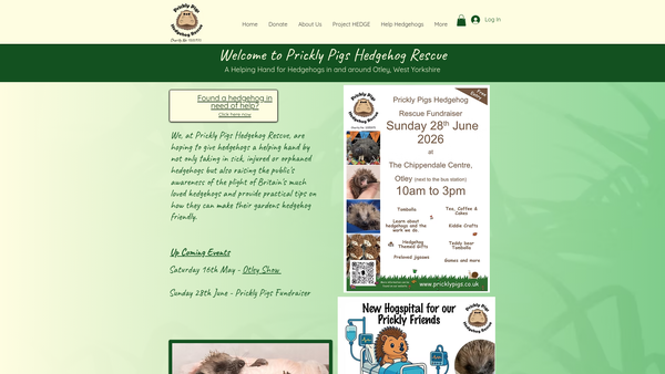 Screenshot of the Prickly Pigs Hedgehog Rescue Ltd website