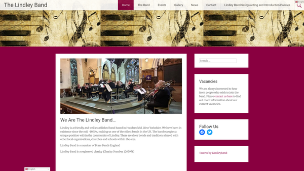 Screenshot of the The Lindley Band website