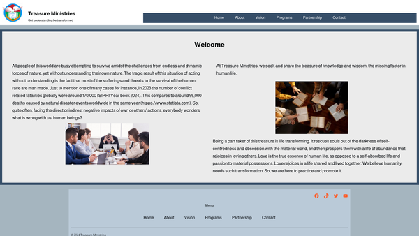 Screenshot of the Treasure Of Knowledge And Wisdom Ministries website