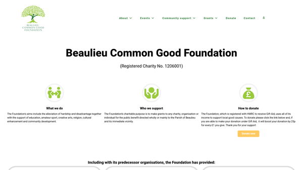 Screenshot of the The Beaulieu Common Good Foundation website
