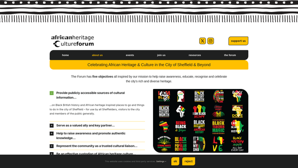 Screenshot of the The African Heritage Culture Forum website