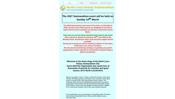Screenshot of the North Lincs Rotary Swimarathon Charitable Incorporated Organisation website