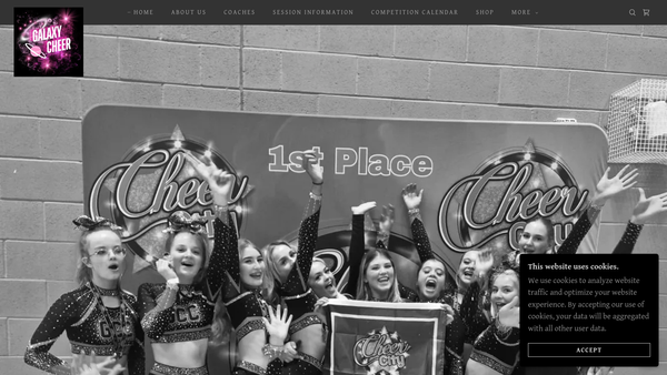 Screenshot of the Galaxy Cheerleading Club website