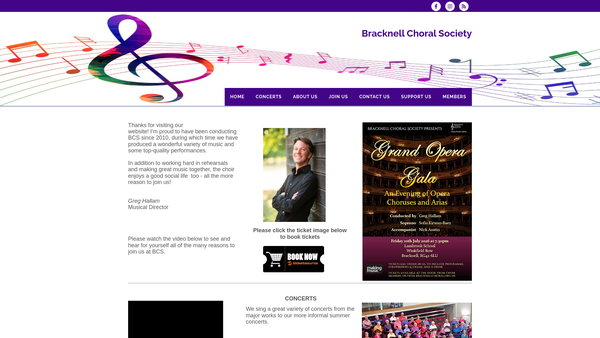 Screenshot of the Bracknell Choral Society website
