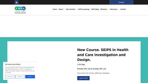 Screenshot of the Clinical Human Factors Group website