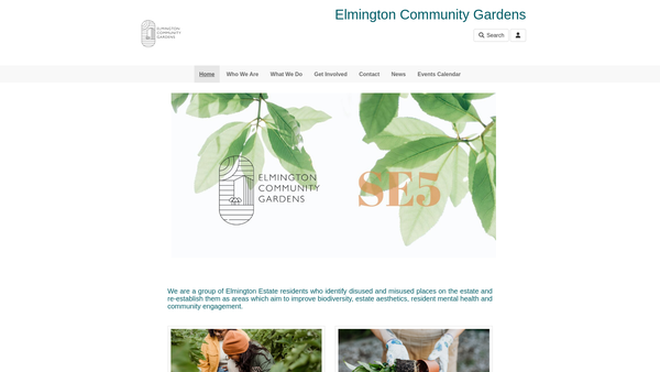 Screenshot of the Elmington Community Gardens website