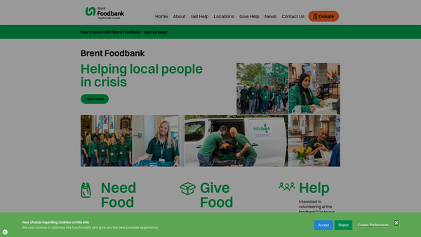 Screenshot of the Brent Foodbank website