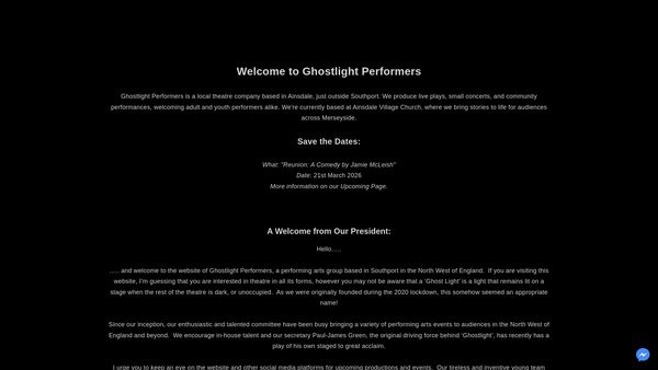 Screenshot of the Ghostlight Performers website