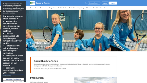 Screenshot of the Cumbria Tennis website