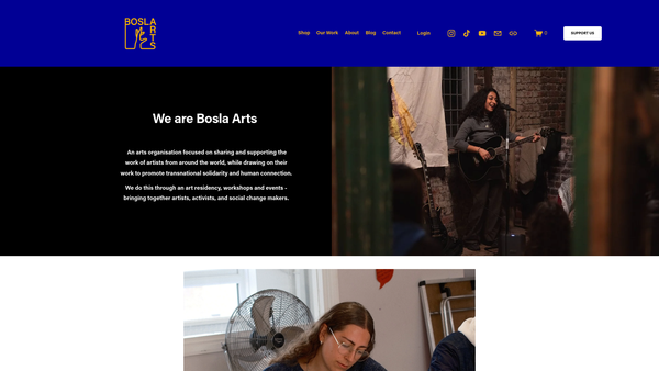 Screenshot of the Bosla Arts website