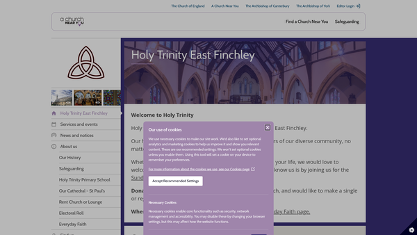 Screenshot of the Holy Trinity Church East Finchley Parochial Church Council website