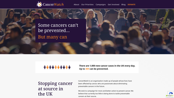 Screenshot of the Cancerwatch website