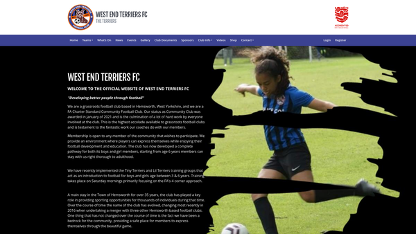 Screenshot of the West End Terriers FC website