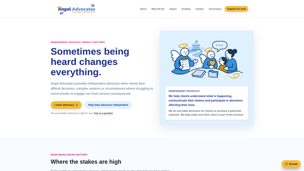 Screenshot of the Angel Advocates website