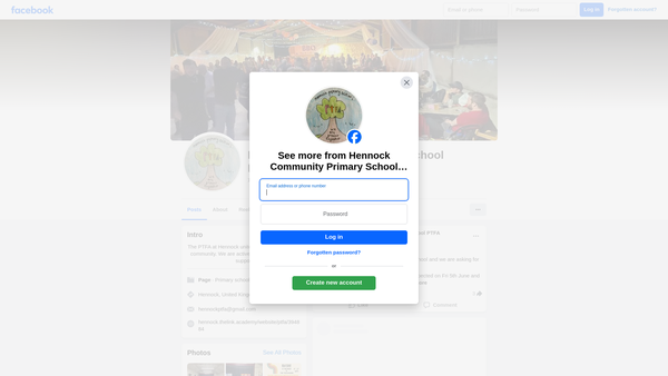 Screenshot of the Hennock Community Primary School PTFA website