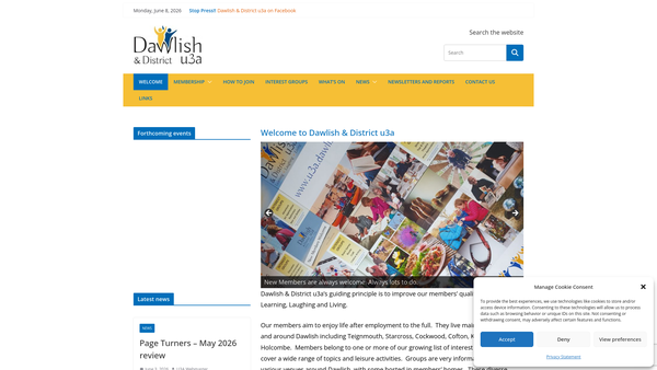 Screenshot of the Dawlish And District U3A website