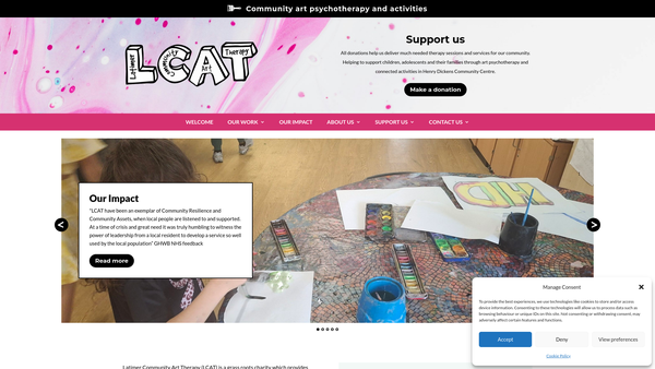 Screenshot of the Latimer Community Art Therapy website