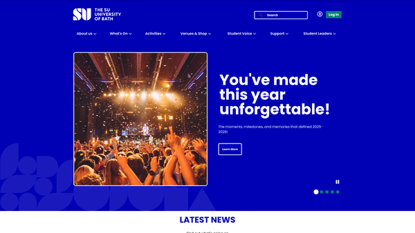 Screenshot of the University Of Bath Students' Union (Busu) website
