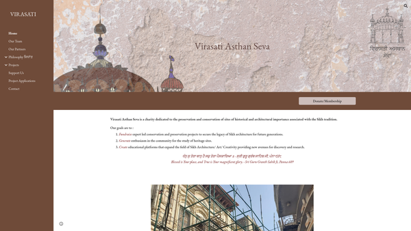 Screenshot of the Virasati Asthan Seva website