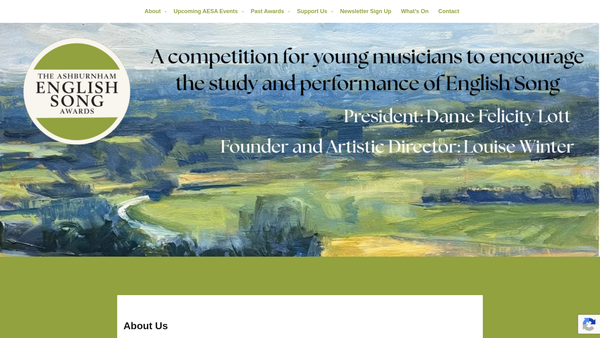 Screenshot of the Ashburnham English Song Awards website