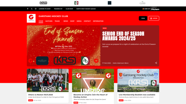 Screenshot of the Garstang Hockey Club website